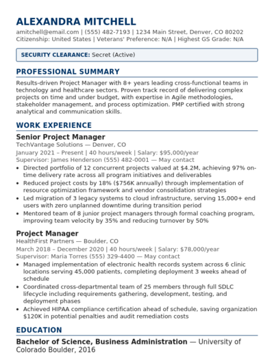 Federal resume template